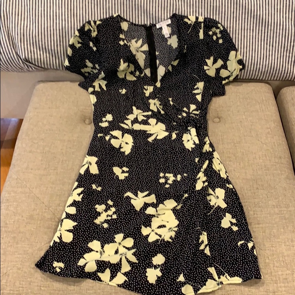 Black and yellow wrap dress